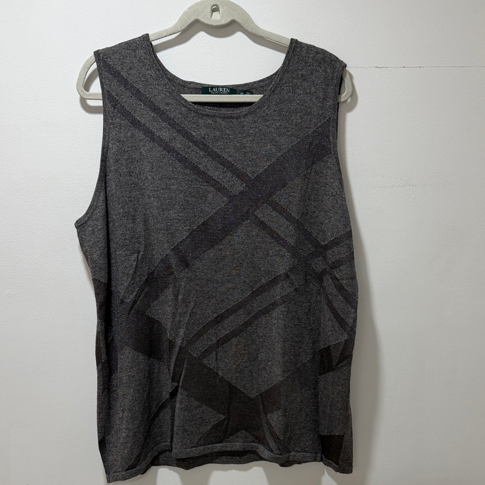 Lauren Ralph Lauren Women’s WOOL Striped Geometric Sleeveless Knit Top Plus 2X